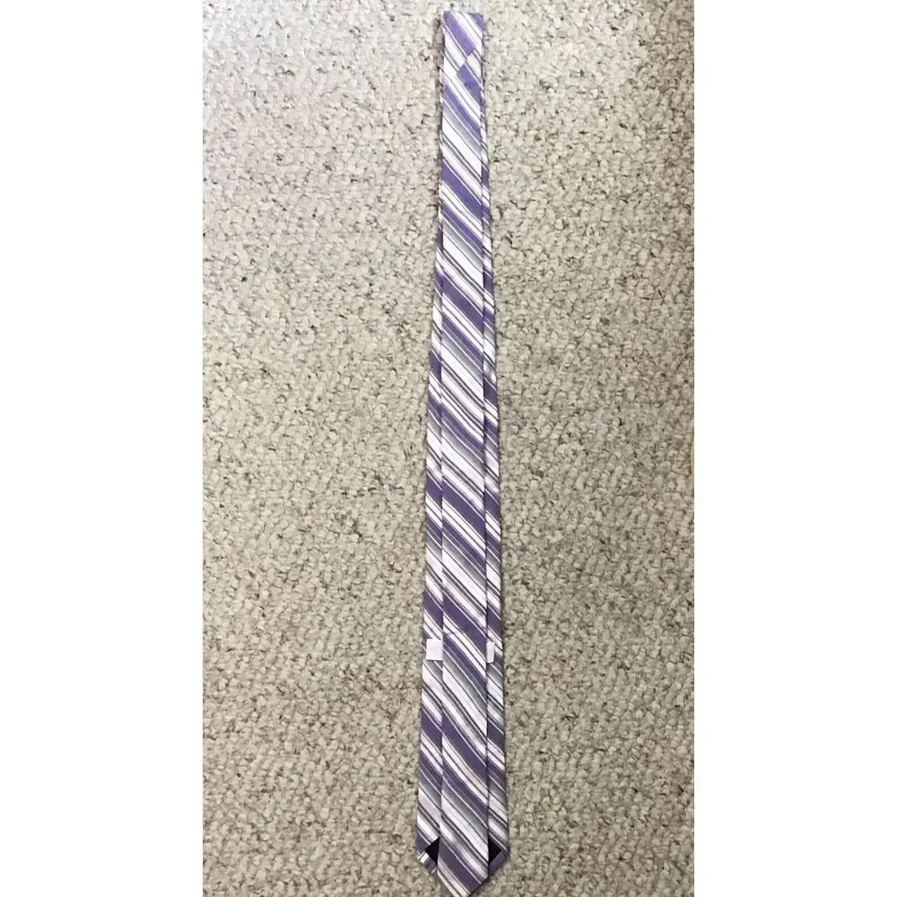 Calvin Klein Mens Silk Striped‎ White Purple Tie Classic Necktie 58x3